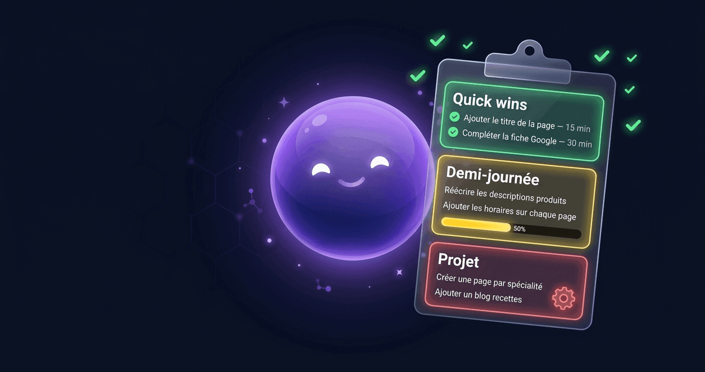 Geo présente une roadmap de chantiers avec quick wins, demi-journée et projets