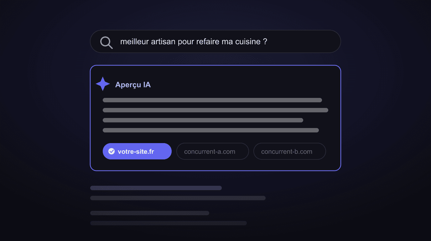 Un aperçu IA de Google avec votre site cité en première source, devant deux concurrents